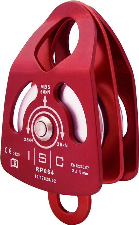 ISC Medium Double Prussik Pulley - Aluminium - MBS 50kN - Max Rope Dia 13mm Bushing