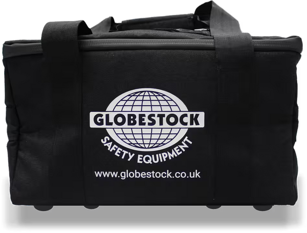 Black bag with Globestock Safety Equipment logo and website on a white background