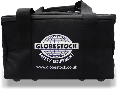 Black bag with Globestock Safety Equipment logo and website on a white background