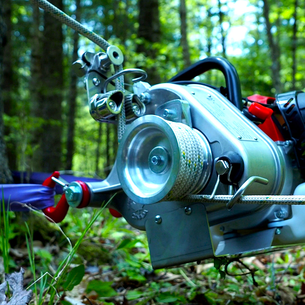 Portable Winch PCW4500 Petrol Pulling Winch with 2-Stroke Engine in use close up from RiggingUK