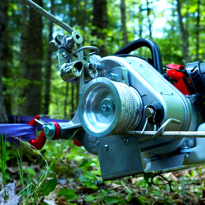 Portable Winch PCW4500 Petrol Pulling Winch with 2-Stroke Engine in use close up from RiggingUK