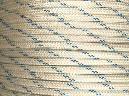Close-up of Orptech Polyester Pulling Rope Double Braid White with Blue Fleck