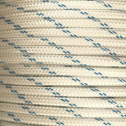 Close-up of Orptech Polyester Double Braid Pulling Rope - White with Blue Fleck