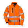 Orange safety jacket with reflective stripes on a white background