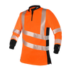 Orange safety shirt with reflective stripes on a white background