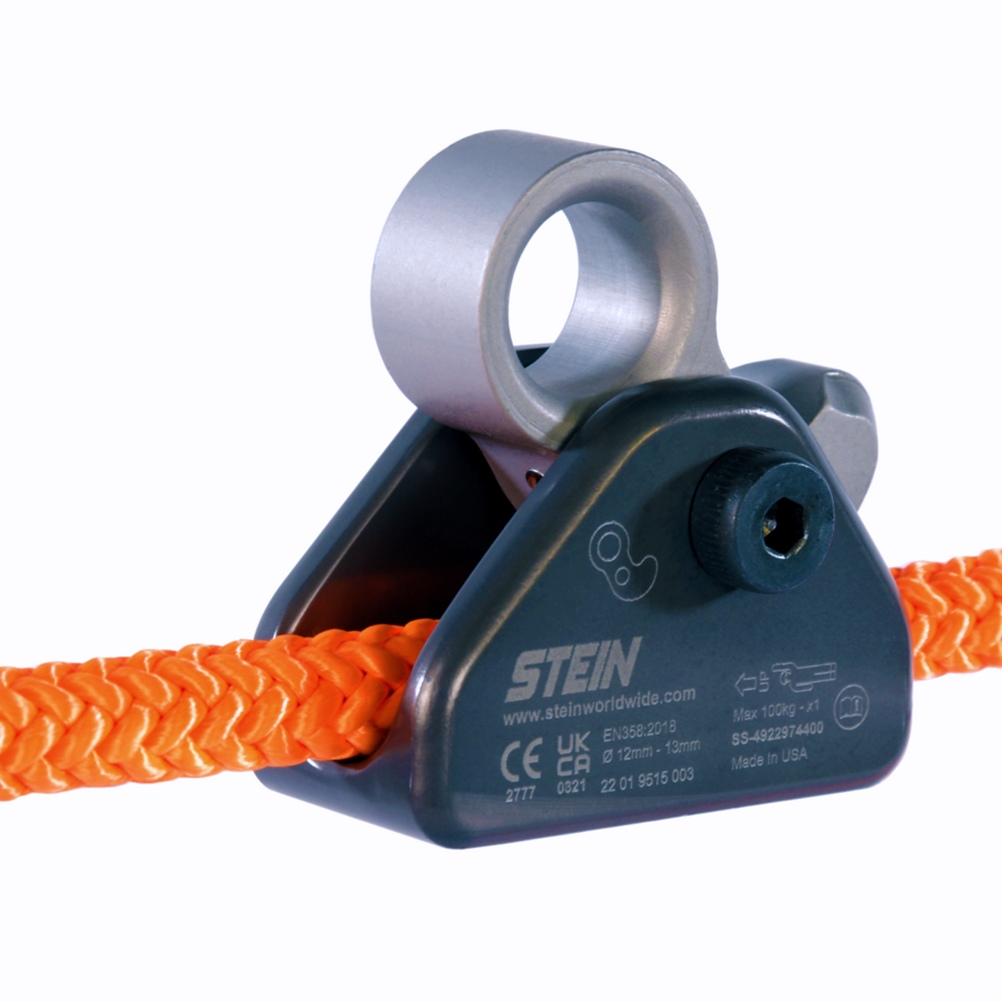 STEIN Mini-Ropegrab in use with STEIN Wire Core Work Positioning Lanyard