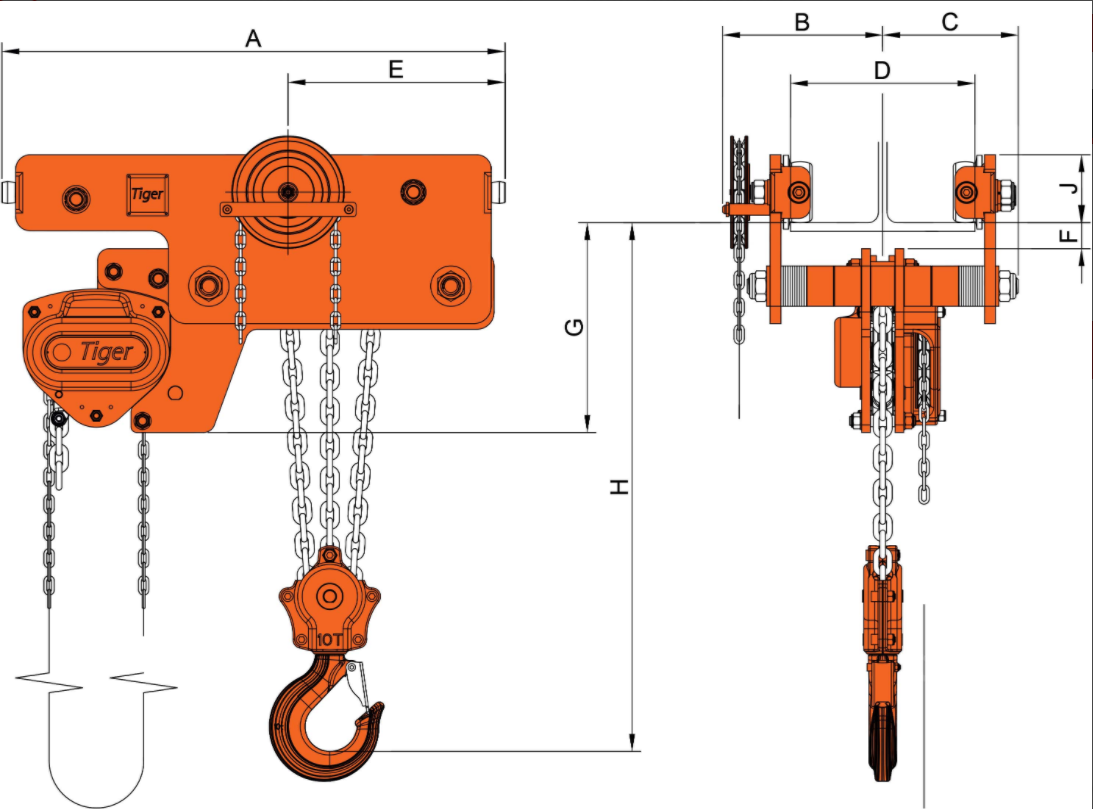 10.0t LHCG Low Headroom Combined Geared Block & Trolley. 150-320mm