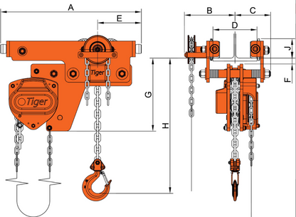 Tiger Chain Block & Push Travel Trolley Dimensions