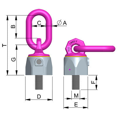 VWBG-V Load ring, UNC thread, Lifting Point Vario. Rotates 360. Dimension drawing