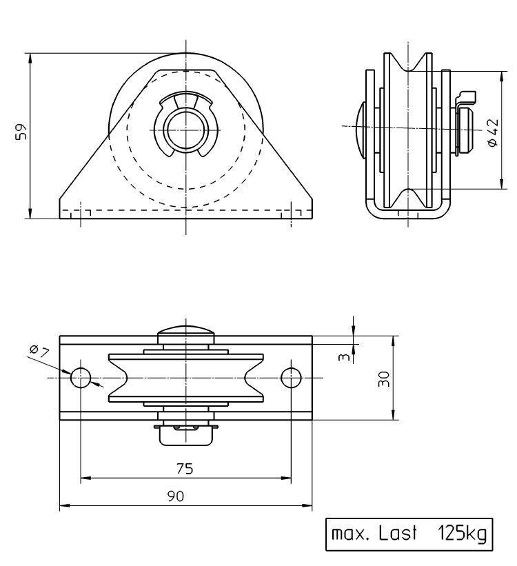 PTM-125Z -(209464) 125kg SWL Polyamide Pulley - to suit 2-4mm Ø