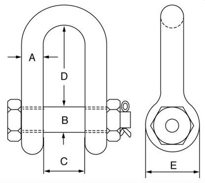 GT Blue Pin Grade 6 Dee Shackle with Safety Nut and Bolt Pin