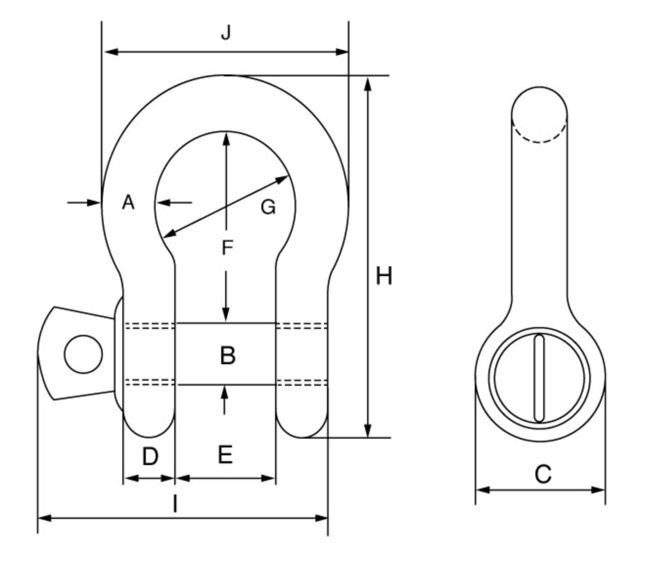 Green Pin Grade 6 Theatre Bow Shackle with Screw Collar Pin