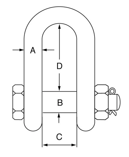 Stainless Steel Load Rated Safety Nut and Bolt Pin Dee Shackle