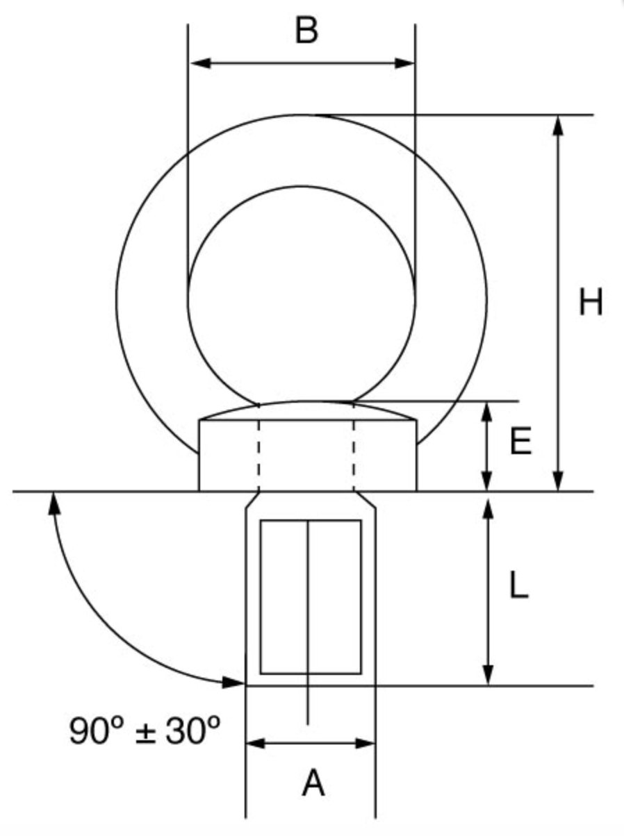 Stainless Steel Eyebolt AISI 316 Dimensions