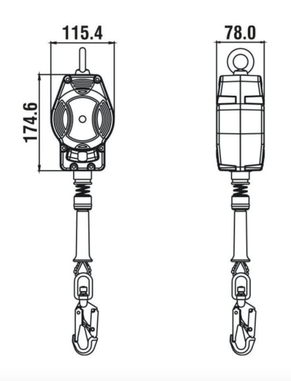 Dimensions of 3.5m Helixon Retractable Wire Rope Fall Arrest Block