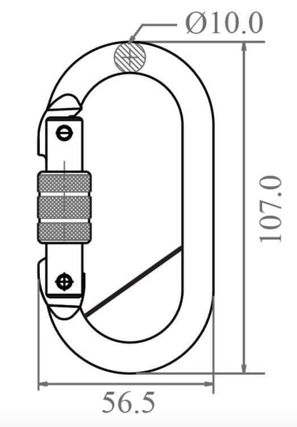 Dimensions for Steel Screw Locking Karabiner with Captive Pin