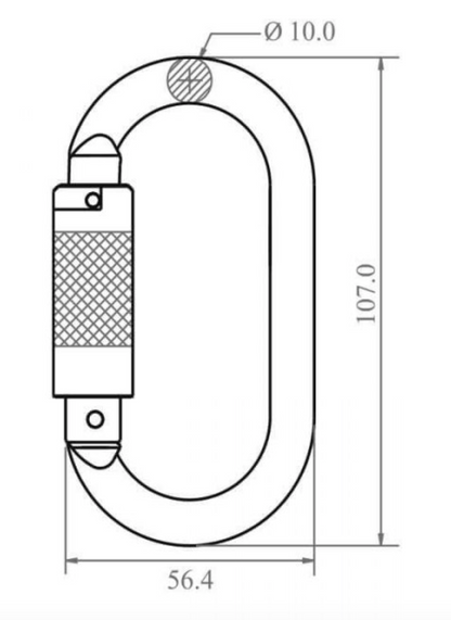 Dimensions for Steel Quarter Turn Locking Karabiner