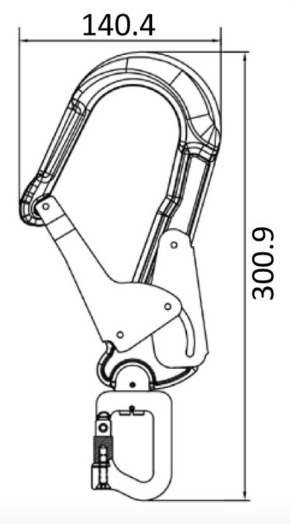 Dimensions for Aluminium Double Action Swivel Pin Opening Eye Scaffold Hook