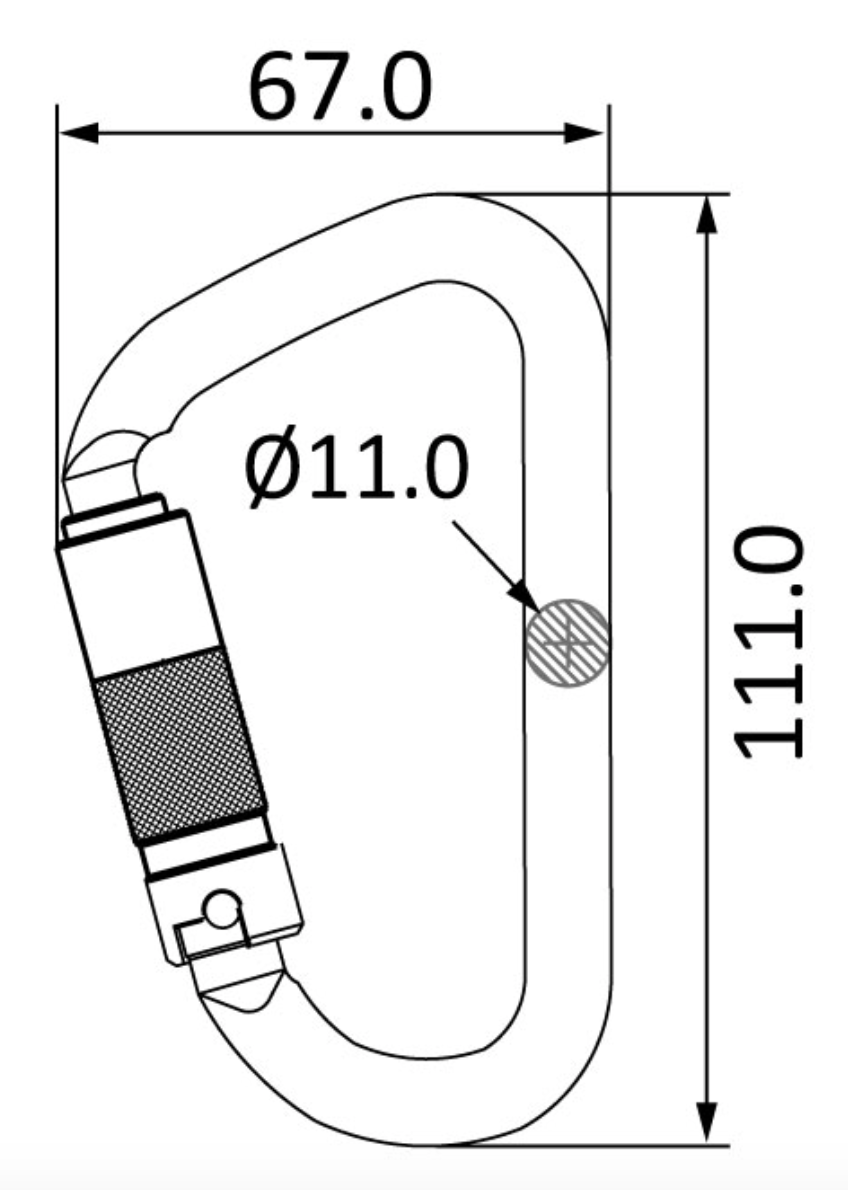 Dimensions for Steel Triple Action Locking Keylock Karabiner