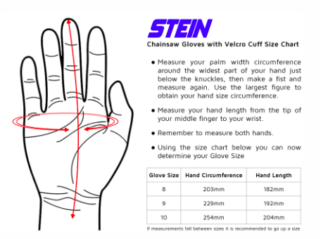 STEIN - Chainsaw Gloves, Velcro Cuff - Left Hand Protection - Assorted Sizes