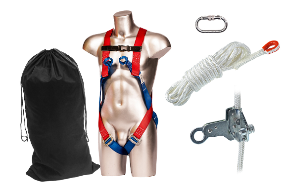 Portwest - 10m Roofing 2 Point Harness Kit - Red with Carabiner, Rope Grab, 10m Rope and Bag